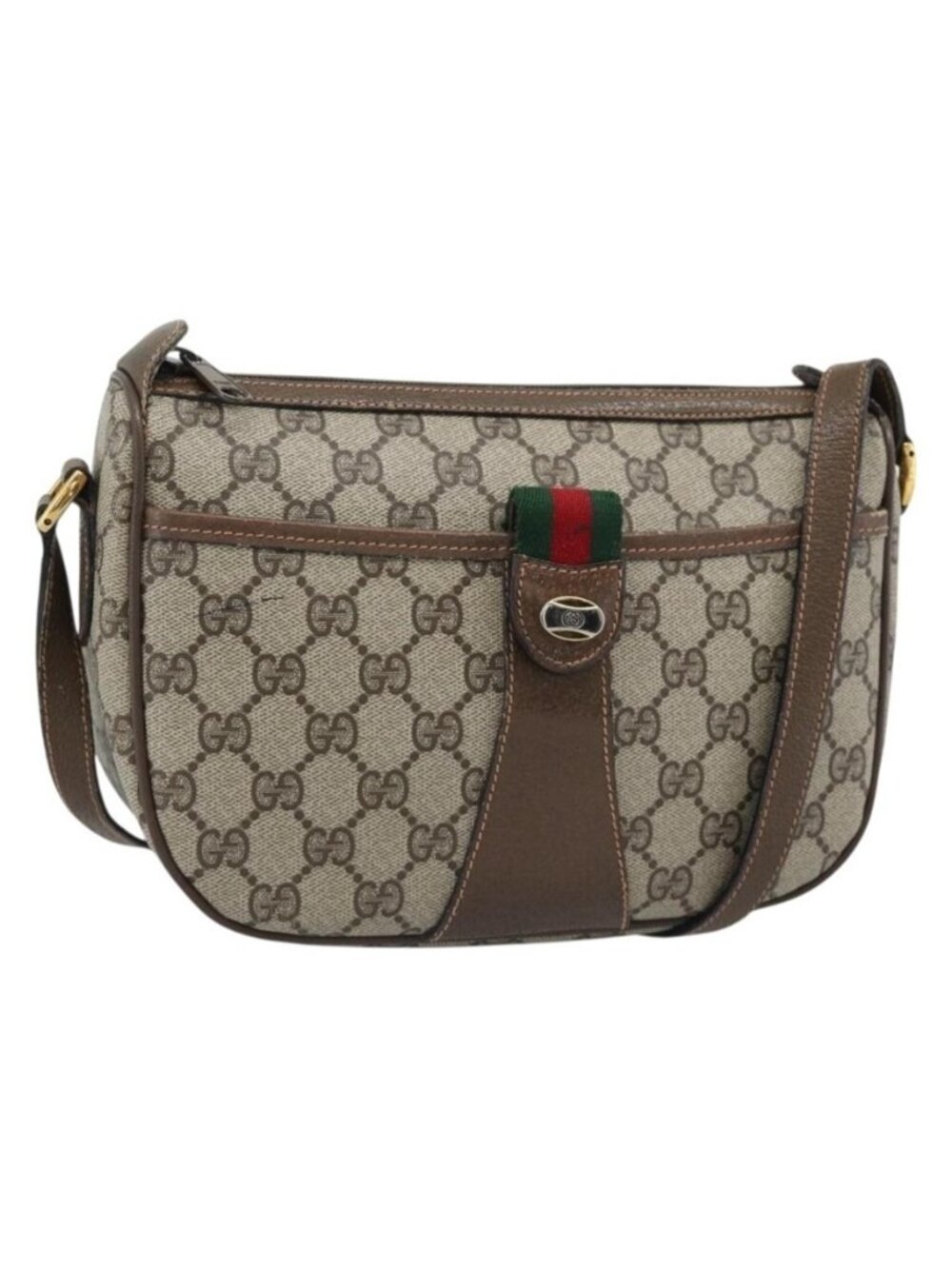Authentic GUCCI GG Supreme Web Sherry Line Bag PVC Beige Gold 89 02 032